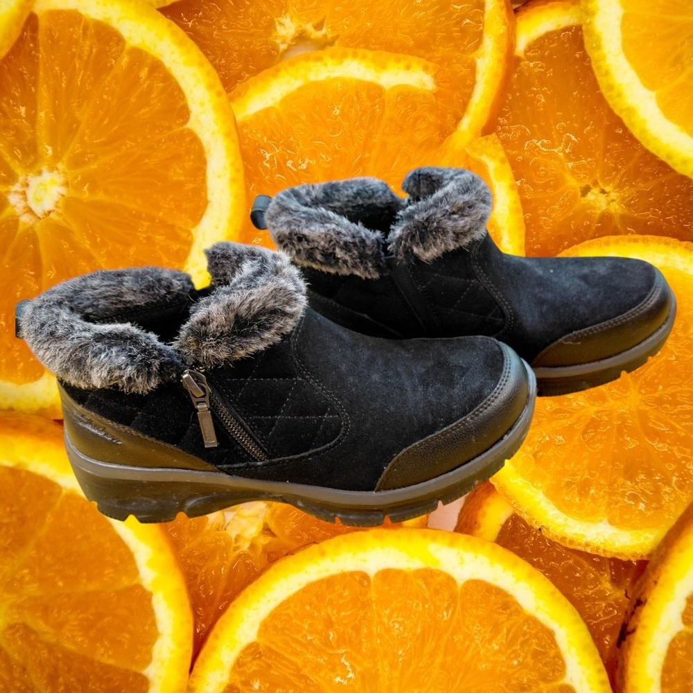 Skechers Relaxed Fit 48971 Black Faux Fur Trim Memory Foam Ankle Boots Womens 7